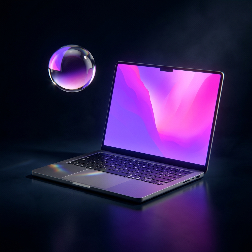Vibreon premium web development &mdash; laptop with purple orb